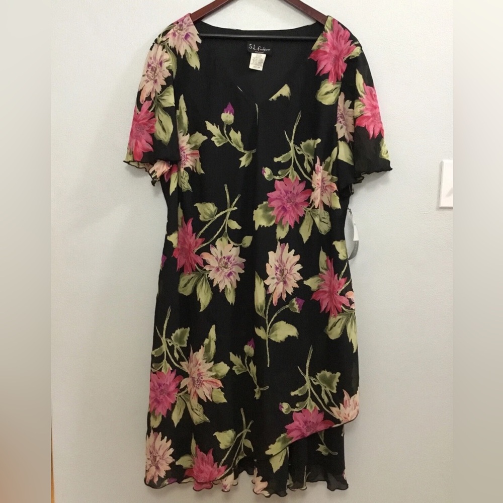 SL Fashions Black Midi Floral Dress